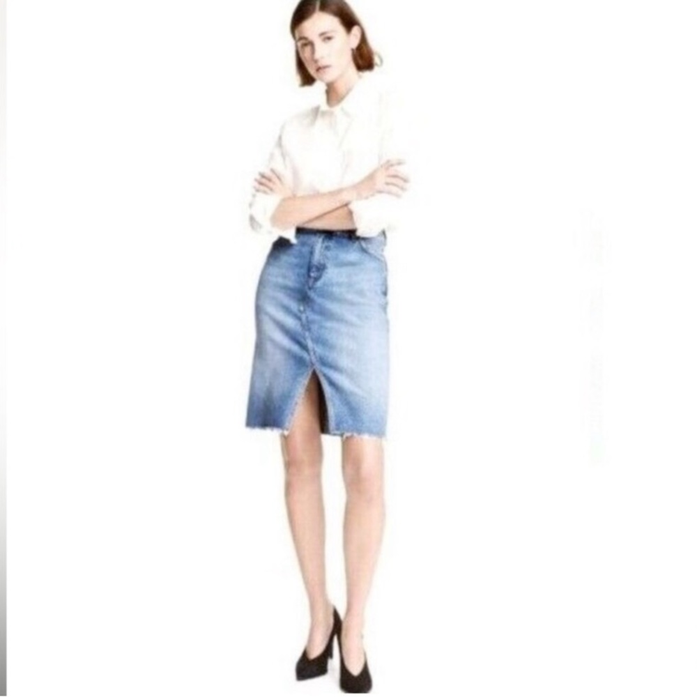 H&M Blue Jean Denim Frayed Edge Pencil Skirt